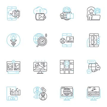 Computer applications linear icons set. Excel, Photoshop, PowerPoint Stock Illustration