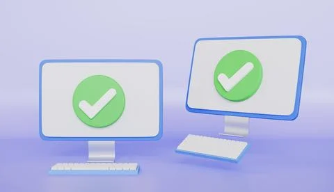 Computer with approved choice isolated on white background Stock Illustration