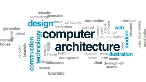 Computer architecture animated word cloud, text design animation. Stock Footage 73980721