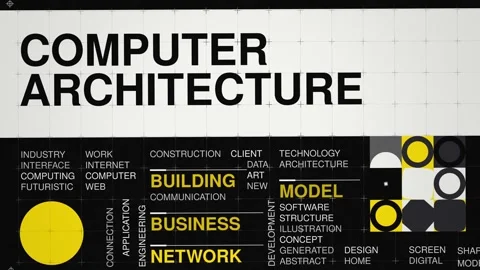 Computer architecture animated word cloud, swiss grid text design animation, Stock Footage 347225450