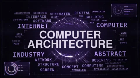 Computer architecture animated word cloud HUD, text design animation, seamless Stock Footage 348641801