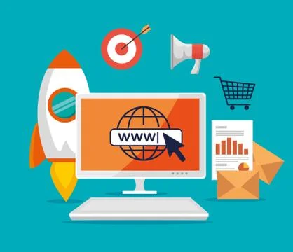 Computer with arrow cursor and search bar Stock Illustration