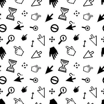 Computer arrow cursors on white, seamless pattern Stock Illustration