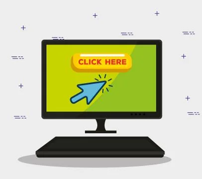 Computer with arrow mouse pixel cursor Stock Illustration