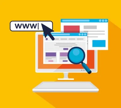 Computer with arrow pointer cursor and search bar Stock Illustration