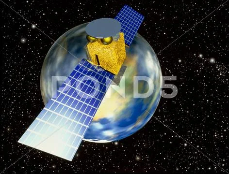 Computer art of communication satellite over earth Stock Illustration