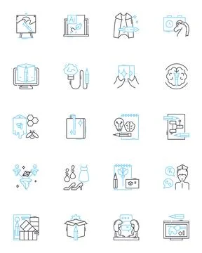 Computer art linear icons set. Pixelated, Fractal, Interactive, Abstract Stock Illustration