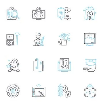Computer art linear icons set. Pixelated, Fractal, Interactive, Abstract Stock Illustration