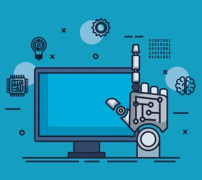 Computer with artificial intelligence icons 스톡 일러스트