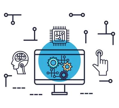 Computer with artificial intelligence icons Illustrazione stock