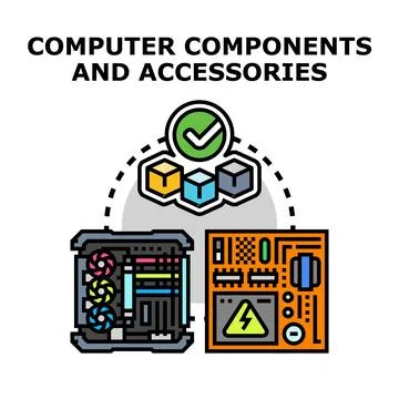 Computer assembling components and accessories concept illustration Ilustración de archivo