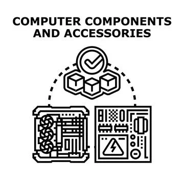 Computer assembling components and accessories concept illustration Stock Illustration