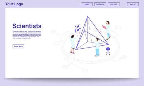 Computer assisted science isometric webpage template 库存插图