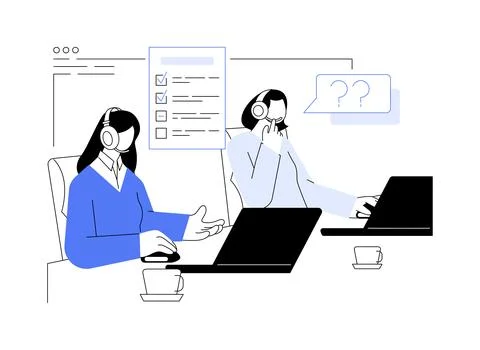 Computer assisted telephone interview abstract concept vector illustration. Illustrazione stock