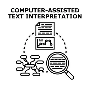 Computer assisted text interpretation concept illustrating data analysis Illustrazione stock