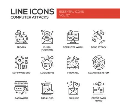 Computer Attacks - line design icons set イラスト素材