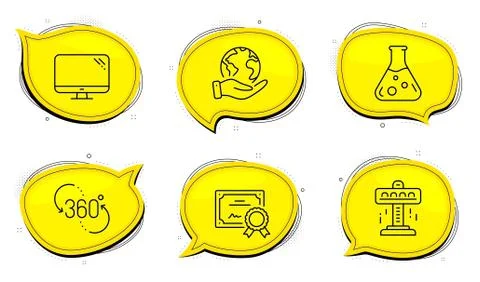 Computer, Attraction and Chemistry lab icons set. 360 degree sign. Pc component Stock Illustration