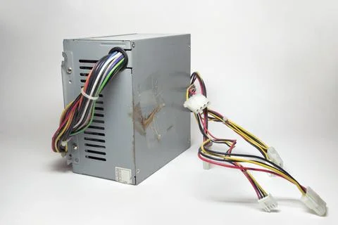 Computer ATX power supply unit front side with ventilation holes. colorful .. Stock Photos
