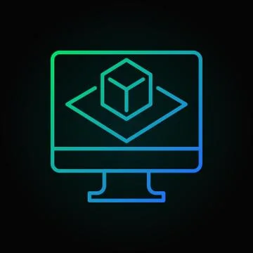Computer with Augmented Reality colored vector line icon Stock-Illustration