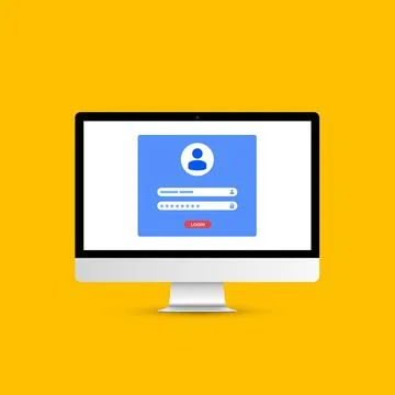 Computer with authorization on the screen, login and password of the user Stock Illustration