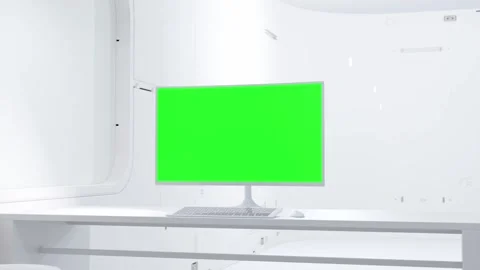 Computer background. Computer mock up with green screen on work desk. Video stock 263273975