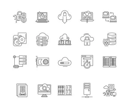 Computer backup service line icons, signs, vector set, outline illustration Stock Illustration