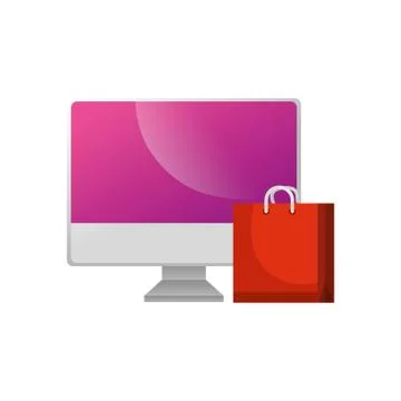 Computer with bag shopping isolated icon Stock Illustration
