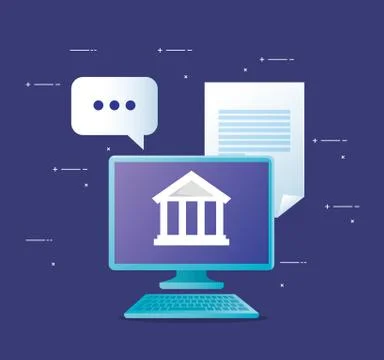 Computer with bank bubble and document vector design Stock Illustration