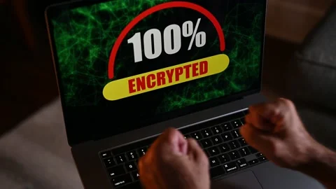 Computer being encrypted by ransom ware with angry hands shaking Stock Footage 156867587