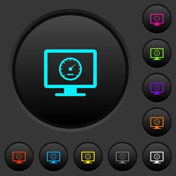 Computer benchmark dark push buttons with color icons Stock Illustration