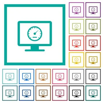 Computer benchmark flat color icons with quadrant frames Illustrazione stock