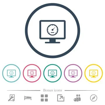 Computer benchmark flat color icons in round outlines イラスト素材