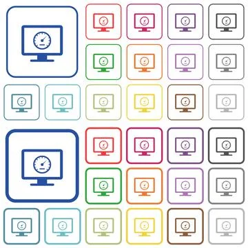 Computer benchmark outlined flat color icons Illustrazione stock