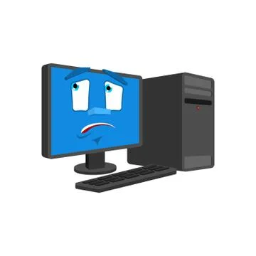 Computer bewildered emotion isolated. PC at loss Cartoon Style. data processo 스톡 일러스트