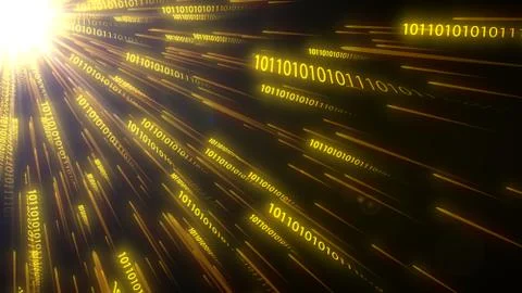 Computer binary code chains moving to cpu. conceptual 3d illustration Stock Illustration