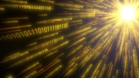 Computer binary code chains moving to cpu. conceptual 3d illustration Stock Illustration