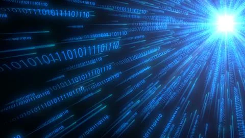 Computer binary code chains moving to cpu. conceptual 3d illustration Stock Illustration