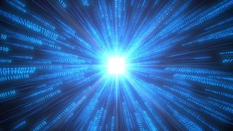 Computer binary code chains moving to cpu. conceptual 3d illustration Stock Illustration