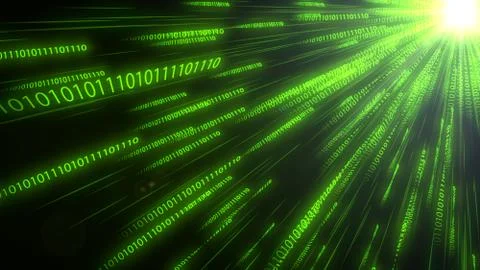 Computer binary code chains moving to cpu. conceptual 3d illustration Stock Illustration