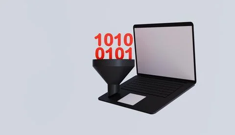 Computer with binary code filter, Web programming, Laptop with funnel Stock Illustration