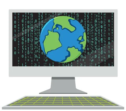 Computer with binary code screen Stock Illustration