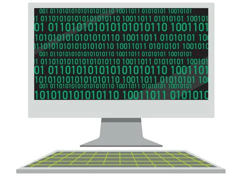 Computer with binary code screen Stock Illustration