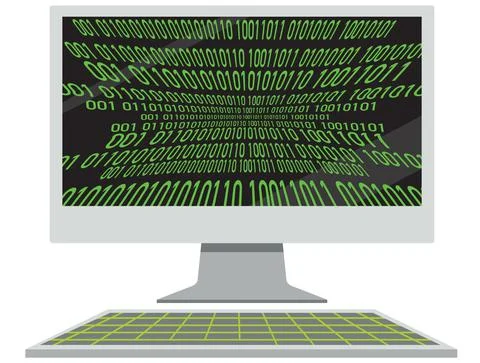 Computer with binary code screen Stock Illustration