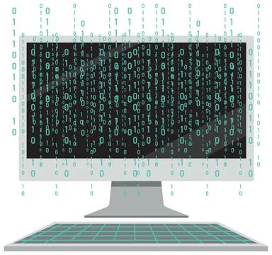 Computer with binary code screen Stock Illustration