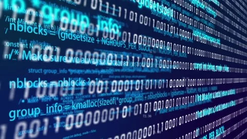 The computer binary code scrolls across the screen Stock Footage 169834251
