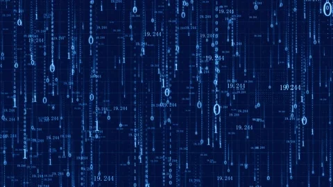 Computer binary data stream digital rain line grid background Stock Footage 145872890