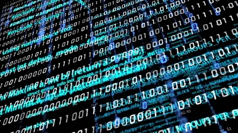 Computer binary program code data scrolling Stock Footage 169834045