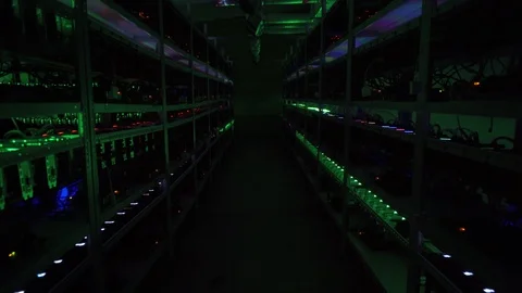Computer for Bitcoin mining. Cryptocurrency computer with many peripheral slots Stock Footage 94820993