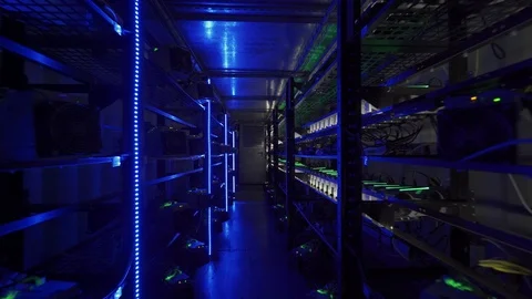 Computer for Bitcoin mining. Cryptocurrency computer with many peripheral slots Stock Footage 94822423