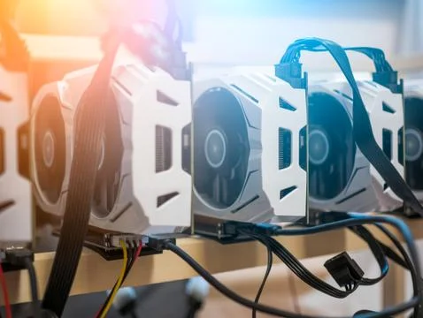 Computer for Bitcoin mining Fotos de archivo